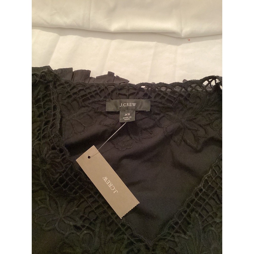 J Crew Sz XS Black Eyelet Trim Ruffle Hem Swing Long Sleeve Dress‎ - Picture 7 of 8